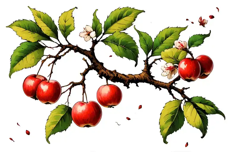 tree branch with crabapple blossoms falling tattoo design idea