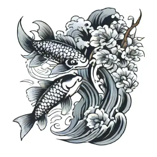 ocean coconut trees and koi fish tattoo design idea