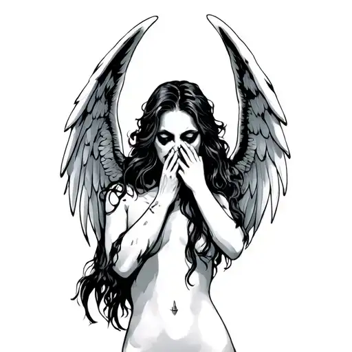 seductive evil angel shushing to sleep paralysis tattoo design idea