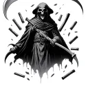 reaper with scythe hovering with four 556 casings scattered under  tattoo design idea