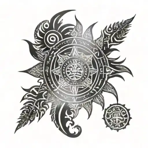 Filipino tribal sun with Aztec calendar tattoo design idea
