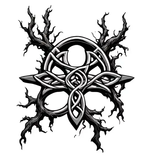 Celtic cross with vines growing inside of it tattoo design idea