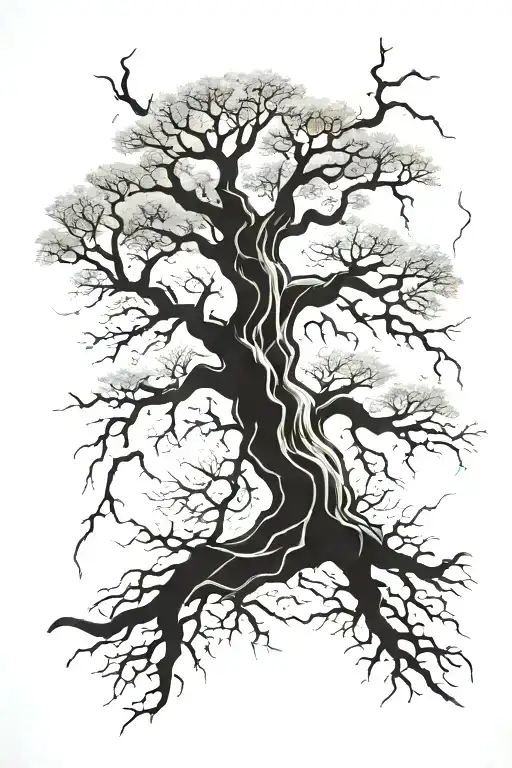 tree getting struck by lightning tattoo design idea