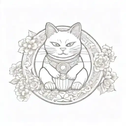 maneki neko Moon tattoo design idea