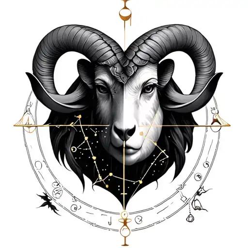 libra and Aries constellation intertwined tattoo design idea