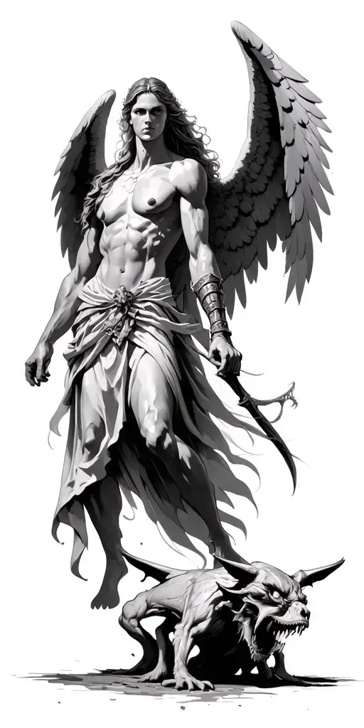 warrior angel stepping on demons tattoo design idea