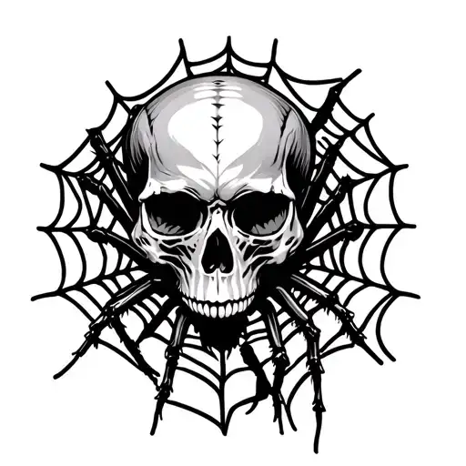 skull and spider weaving a web tattoo design idea