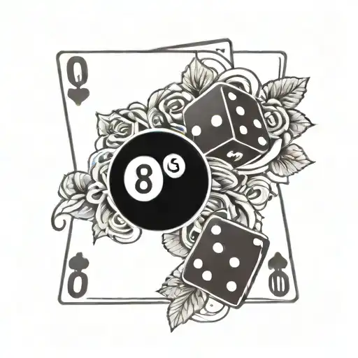 money cards  rose dice 8 ball tattoo design idea