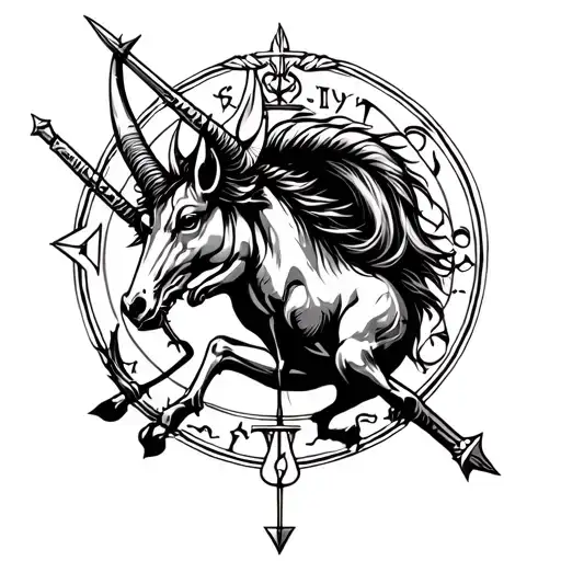 capricorn zodiac sign mixed with libra scale medieval battle tattoo design idea