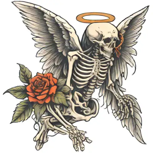 angel skeleton tattoo design idea