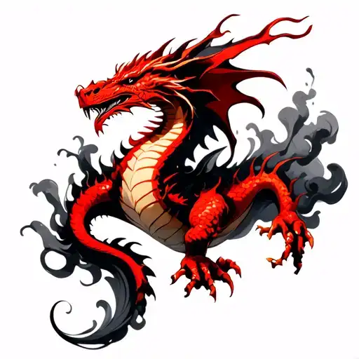red dragon and black smoke in the background tattoo design idea