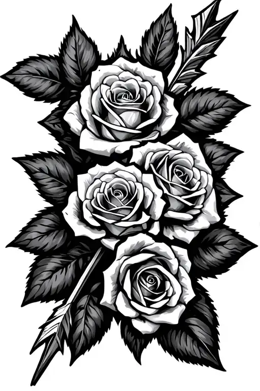 arrow and 3 intertwined roses tattoo design idea