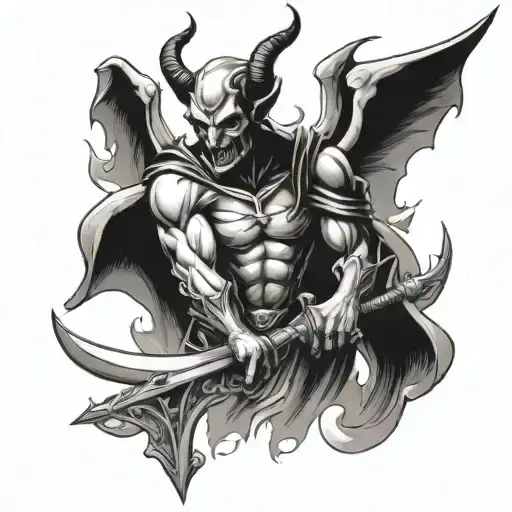 devil killing angel holding a sword tattoo design idea