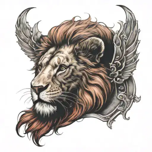 A red lion with a Bible verse Proverbs 24 :16  tattoo design idea
