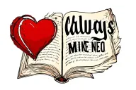 fantasy book, a heart, the word "always", the name Mike tattoo design idea
