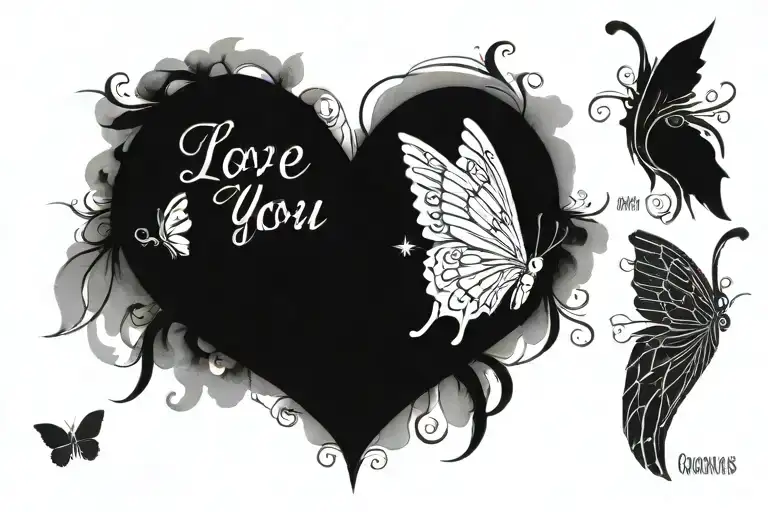 Butterfly wings and angel wings , “I love you more, and 9/30/18 in Roman numerals tattoo design idea