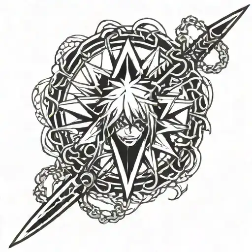MINATO'S KUNAI FACING DOWN WITH KURAPIKA'S CHAINS AROUND IT tattoo design idea