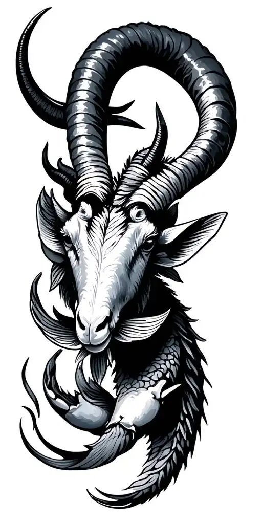 capricorn sea goat, pisces fish, cancer crab zodiac symbol tattoo design idea