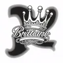 Name "Brittany" in cursive writing with crown above the "B" tattoo design idea