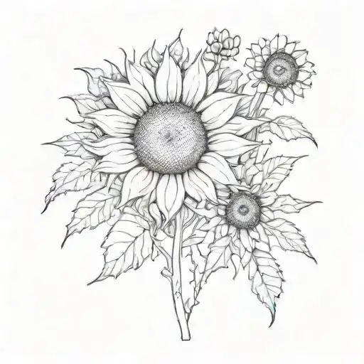sunflower and dandelion flower tattoo design idea