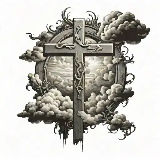 yhwh cross, clouds surrounding tattoo design idea