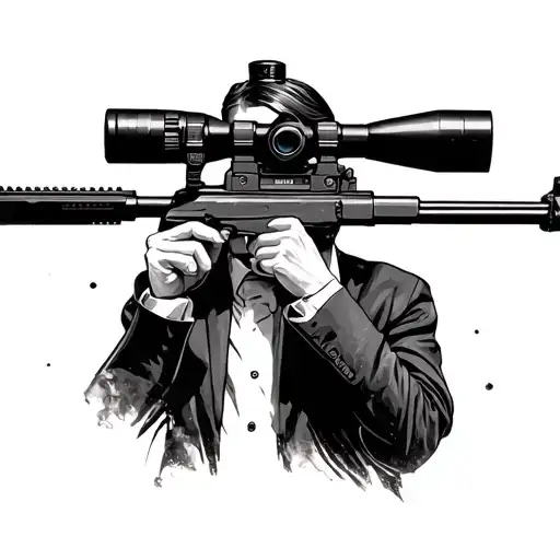 lawyer looking through scope of a sniper rifle  tattoo design idea