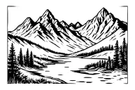 golf course mountains baseball black lab with river  tattoo design idea