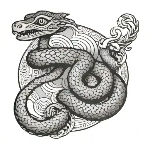 Japanese style with moon and snake tattoo design idea