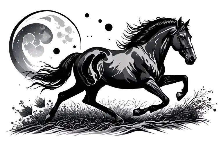 "Tawni" Running horse silhuette moon phases tattoo design idea