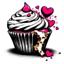 cupcake with frosting, heart sprinkles with a bite taken out of it. playful, flirty, slightly cheeky vibe tattoo design idea