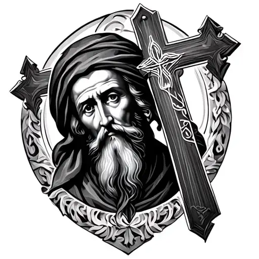 Saint Charbel and orthodox cross tattoo design idea