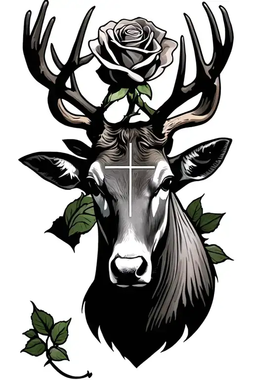 buck head rose and cross tattoo tattoo design idea