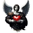 fallen male angel holding a heart tattoo design idea