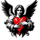 fallen male angel holding a heart tattoo design idea
