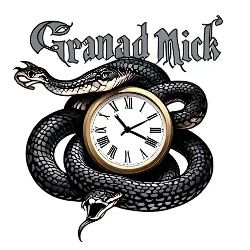 "Grandad Mick" clock with snake wrapped tattoo design idea