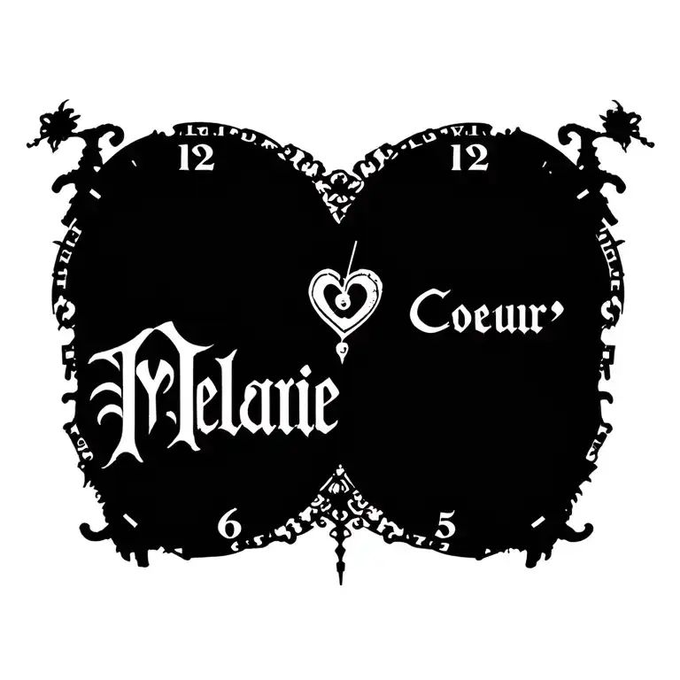 "Mélanie" clock Coeur chain tattoo design idea