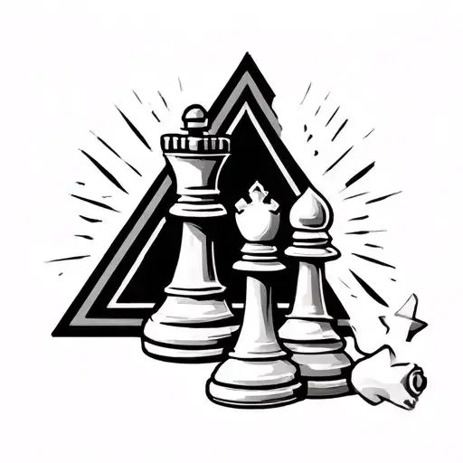 Knight chess piece and a triangle chess board behind  tattoo design idea