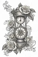 rose clock with date 1972 and 2002 faith hourglass combined tattoo design idea