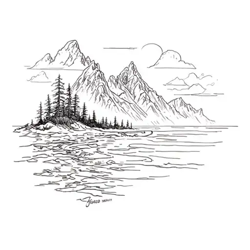 forrest mountain ocean scene tattoo design idea