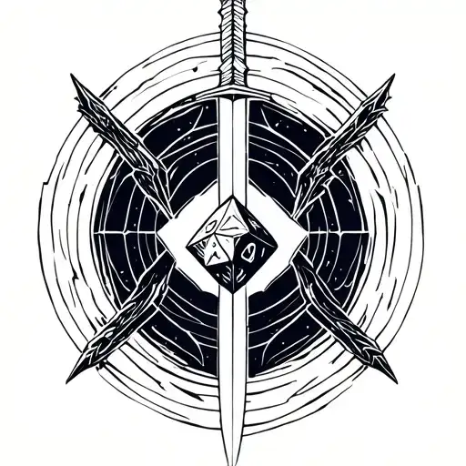 DnD Dragon sword dice surrounded tattoo design idea