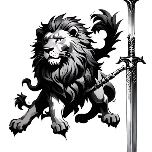 lion tattoo plus warrior wielding his sword tattoo design idea