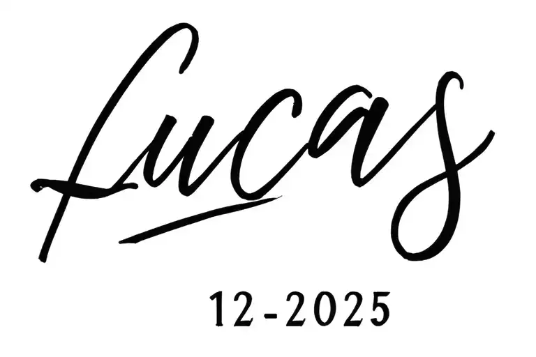 name Lucas with birthdate of 12-12-2025 tattoo design idea