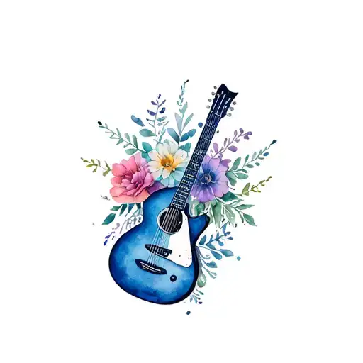 Guitar Memorial flowers intertwined tattoo design idea