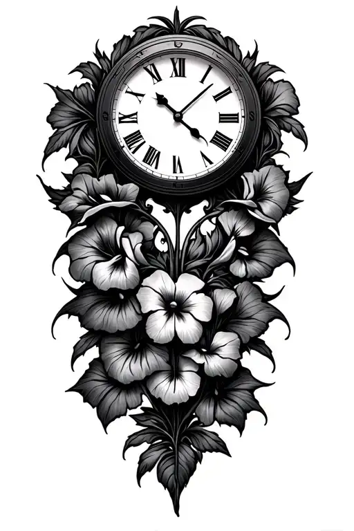 Morning Glory, Timepiece Clock: The central element tattoo design idea