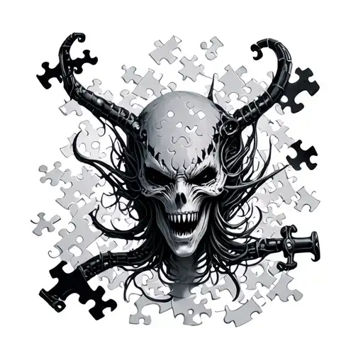 h.r. Giger jigsaw puzzle pieces scattered tattoo design idea