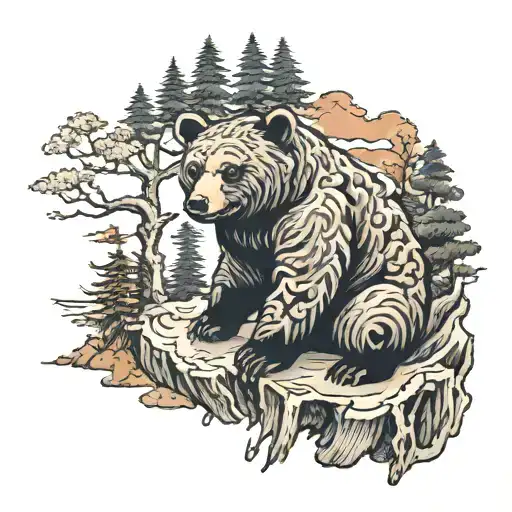 Bear in the forest tattoo design idea