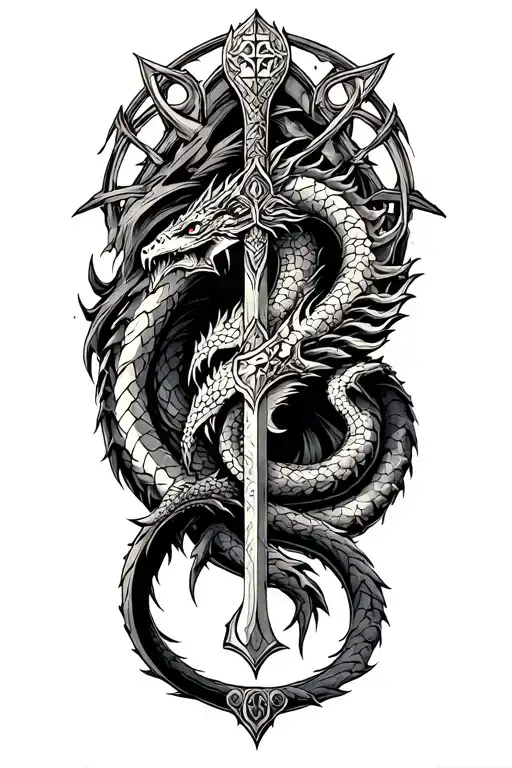 Jormungand on the whole frame with norse symbols representing tattoo design idea