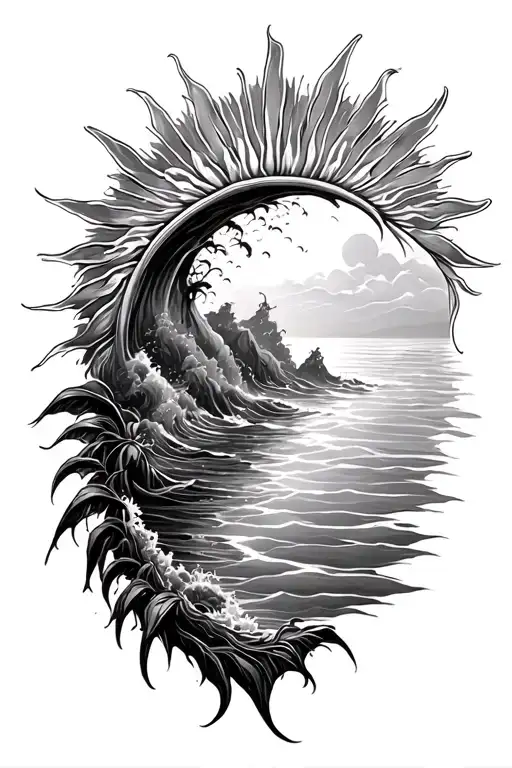 sea and sun rays tattoo design idea