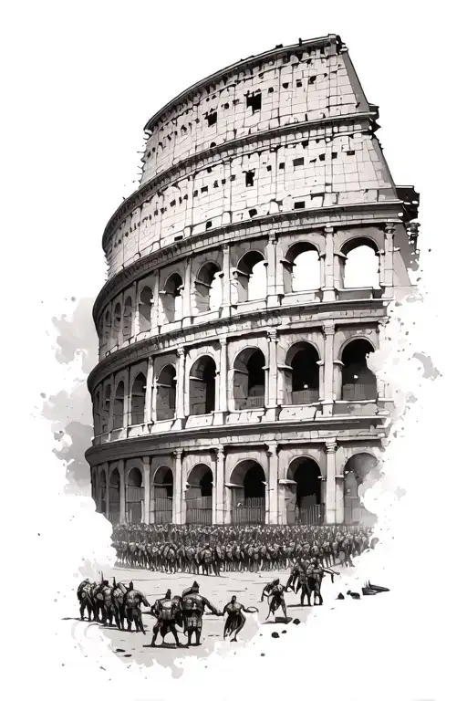 colosseum surrounded by gladiators tattoo design idea