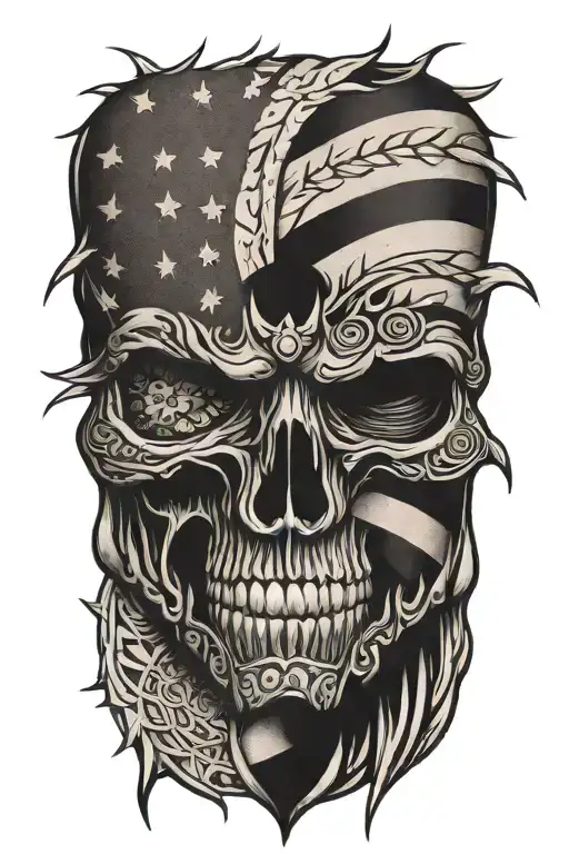 America, ripped flag, family, protection, aztec tattoo design idea